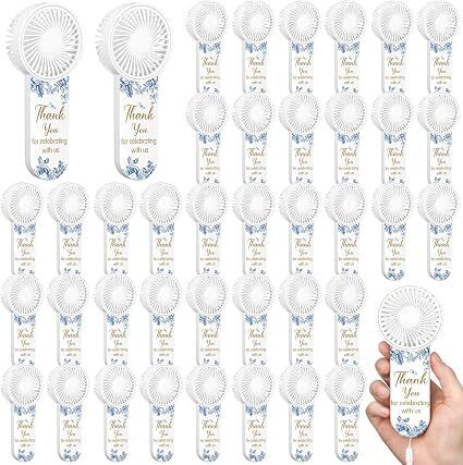 VIHOSE 50 Pcs Mini Handheld Electric Fans for Wedding Guests Bulk, Personal Portable Hand Fan Battery Powered Thank You for Celebrating for Wedding Favor, Battery Not Include(Blue,Flower)