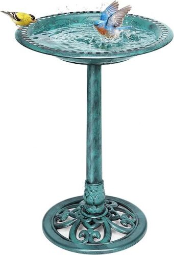 Bird Bath for Outside, Polyresin Pedestal Bird Baths for Outdoor, Garden, 28 Inch Height Weather-Resistant Birdbaths with 20" Bowl, Green
