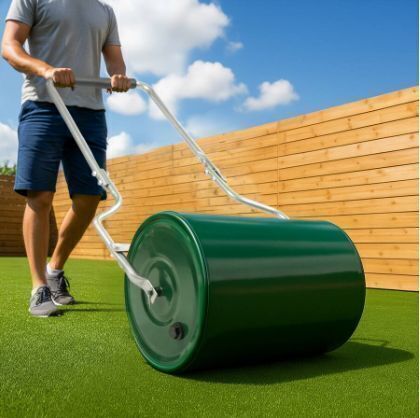 Lawn Roller, 16 Inch Water and Sand Filled Garden Drum Roller with U Shaped Handle Tow beind