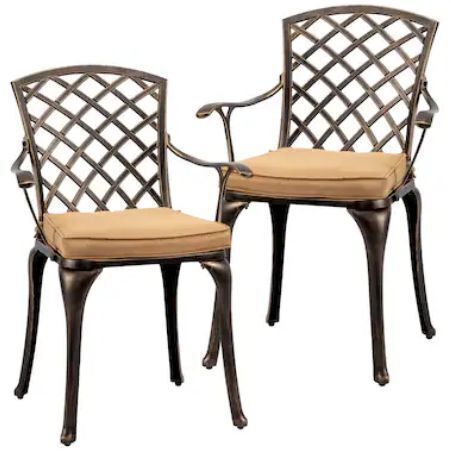 VINGLI 2-Pcs All-Weather Cast Aluminum Outdoor Dining Chairs with Cushion for Poolside