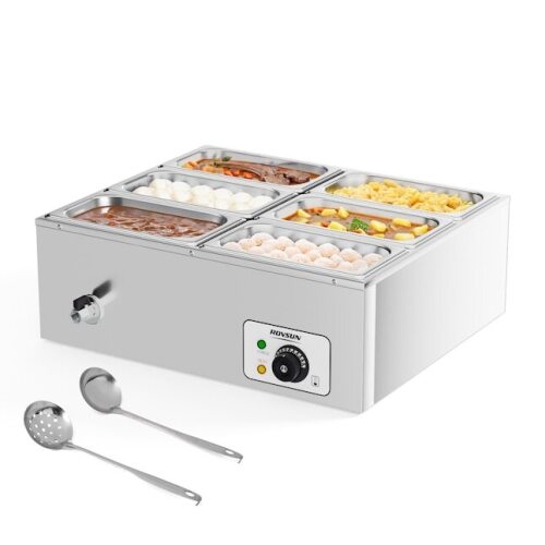 ROVSUN 42.3QT 6-Pan 1200W Electric Stainless Commercial Food Warmer with Temperature Control and Lid for Parties Catering Restaurants