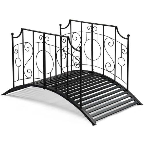 Zimtown 4ft Iron Garden Bridge with Flat Top Railing and Ball Handle for Outdoor Yard Decor, Black
