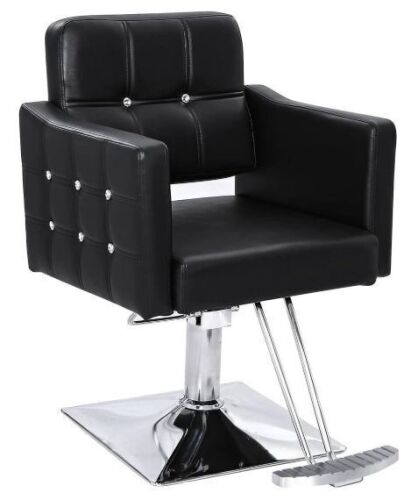 Heavy Duty Hydraulic Barber Chair Salon Chair Tattoo Chair with Crystal Button Tufted, Footrest for Barber Hair Stylist - Black