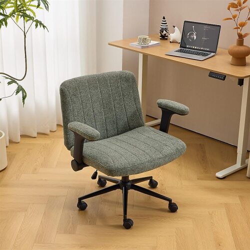 VINGLI Chenille Velvet Criss Cross Chair with Adjustable Flip-Up Arms and Wheels Dark Green