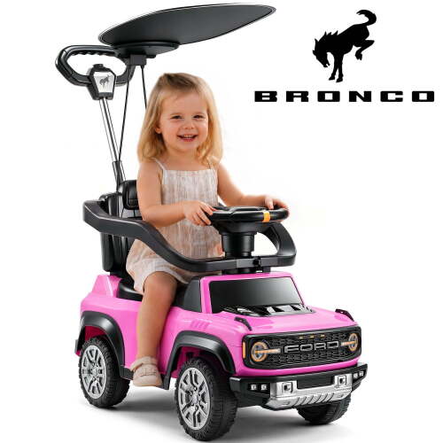 Ford Bronco 3-in-1 Toddler Push Car for Ages 1-3, Ride On Toy with Adjustable Parent Handle, Canopy, Safety Guardrail, Horn & Silent Wheels, Push Car for Toddlers