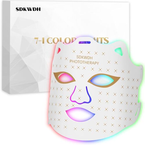 SDKWDH Red Light Mask for Face, 7-1 Colors Facial Care Mask, 850nm Infrared & Red Light Masks, Ergonomic Design for Home & Travel, White