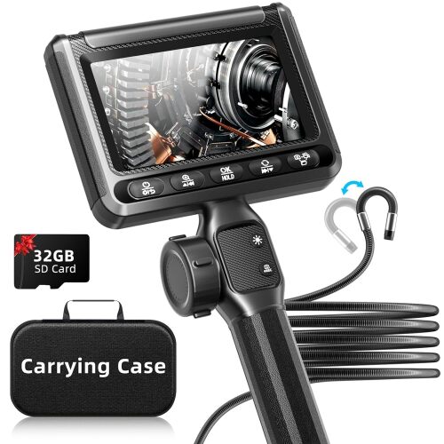 Two-Way Articulating Borescope with Light, UJOYOK Industrial Endoscope with Snake Scope Camera, Borescope Inspection Camera with Light for Automotive & Aircraft Mechanics, 5.5FT