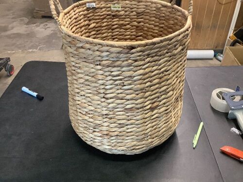 Round Storage Basket w/ Handles, Handwoven Water Hyacinth Tote