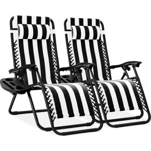 Set of 2 Adjustable Zero Gravity Patio Chair Recliners w/ Cup Holders