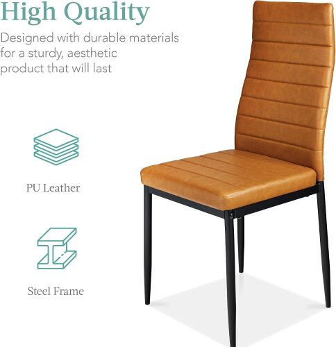 4-Piece Upholstered PU Chairs, Metal Steel Frame