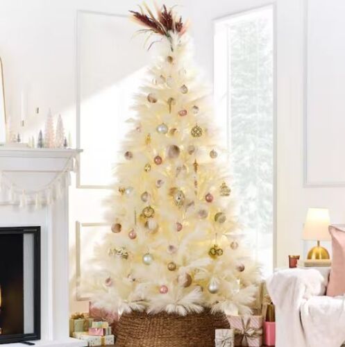 7.5 ft. Ivory Pampas Unlit Artificial Christmas Tree with Metal Stand