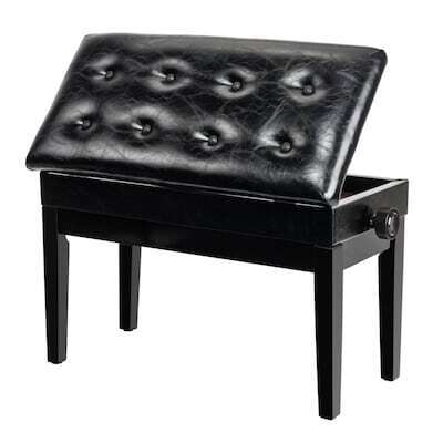 VINGLI 29W Adjustable Wooden Piano Bench Stool with PU Leather Padded Seat and Music Storage Compartment Black