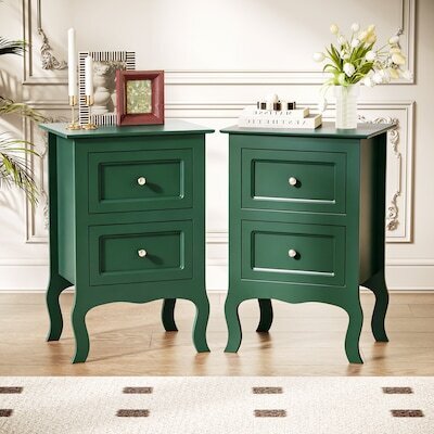VINGLI 15.75W x 11.8D Nightstand with 2 Drawers Set of 2 for Bedroom Kids Room Living Room Green