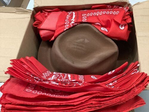 Hillban 72 Pcs Western Cowboy Hat and Paisley Bandana Set for Kids Felt Cowboy Party Hats for Costume Party Favors(Brown)