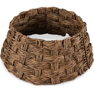 24in Basket Woven Hyacinth Christmas Tree Collar Skirt Accessory w/ Cord Cut-Out