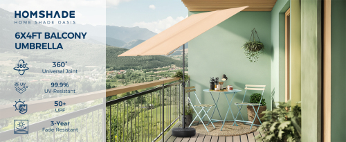 6x4ft Outdoor Balcony Umbrella - Flat Porch Pool Patio Umbrella