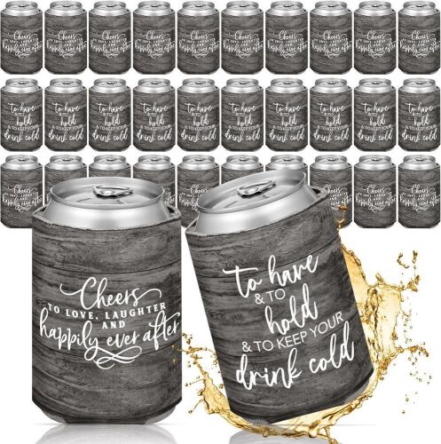 Wood Grain Wedding Can Cooler Sleeves, 50pc