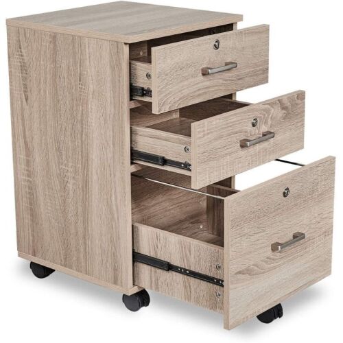 3 Drawer Rolling Wood File Cabinet with Lock