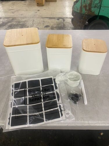 Set of 3 Metal Canisters with Bamboo Lids