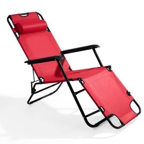 Folding Lounge Camping Reclining Chair with Removable Pillow