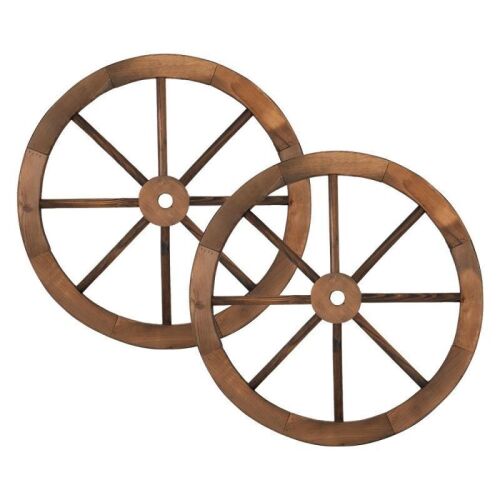 24" Rustic Wooden Wagon Wheels, 2pc