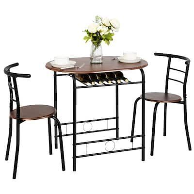 VINGLI 3 Piece Wooden Dining Set with Metal Frame for 2