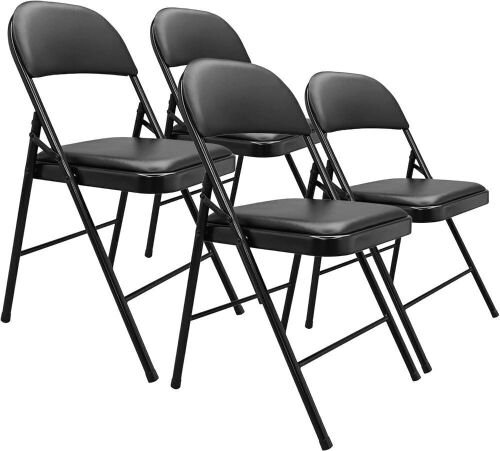 Amazon Basics Vinyl-Padded Metal Steel Folding Chairs, Black, 4-Pack