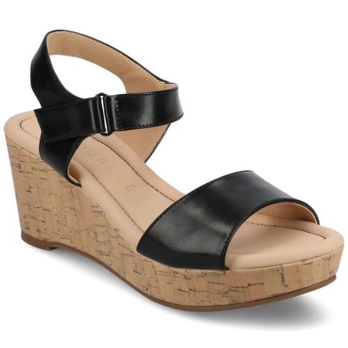 Journee Women's Ranae Platform Wedge Sandals, Black, 10