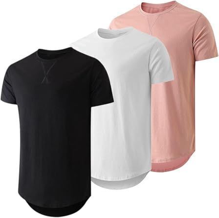 JMIERR Mens 3 Pack Cotton Longline Crewneck T-Shirt, XL
