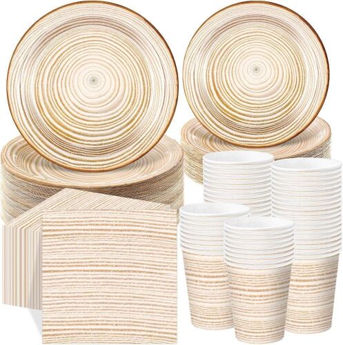 Lot of (2) Rustic Wood Grain Party Tableware Set for 50