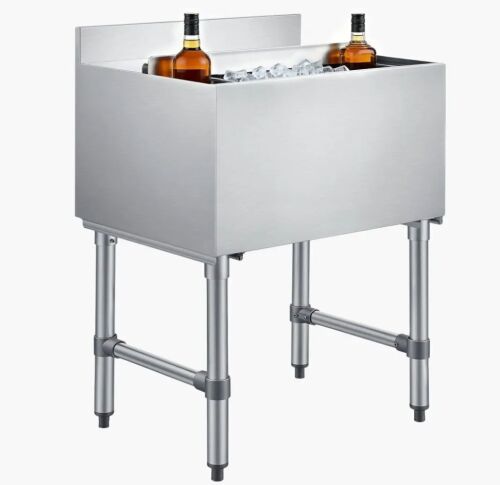 VEVOR Commercial Ice Bin, 82.9 Qt Max Capacity, 30 x 19 x 33 Inch Stainless Steel, Sliding Lid and Bottle Holders