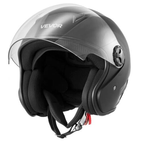 VEVOR Motorcycle Helmet, 3/4 Open Face, Clear Visor, Detachable Liner, DOT Approved, (Matte Black, L)