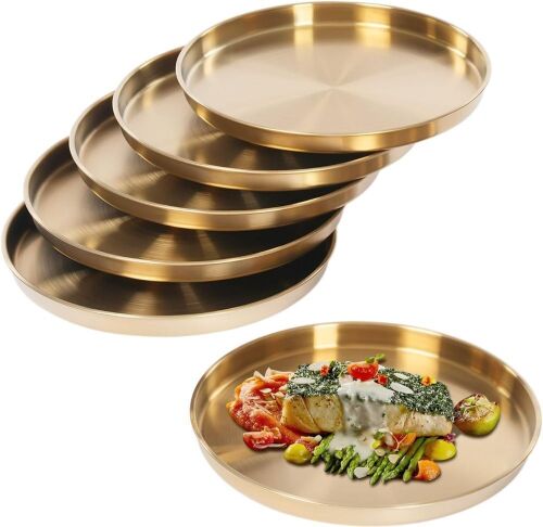 12 Inch Gold Round Serving Tray, 6 pc
