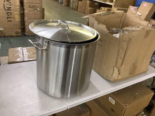 100 Quart Stainless Steel Stock Pot with Lid - Bent