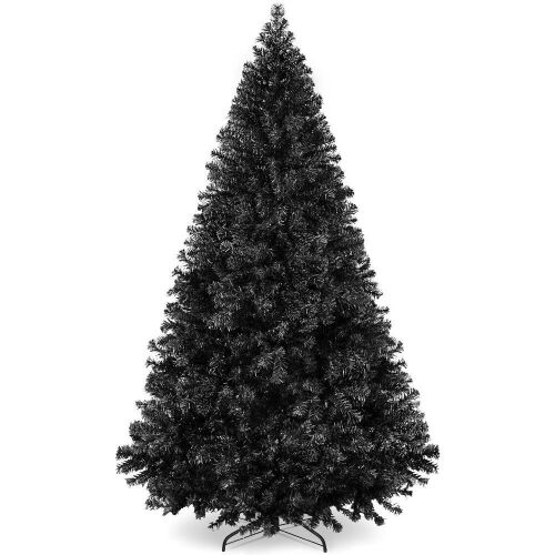 7.5' Artificial Black Christmas Tree, Unlit Pine Design w/Easy Assembly