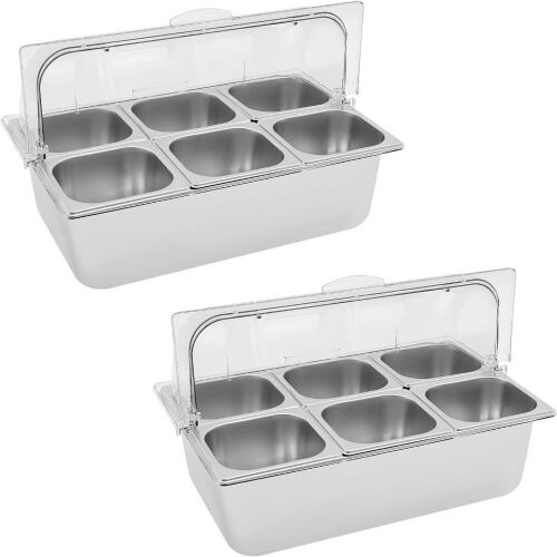 Countertop Food Serving Condiment Display Container, 6 Pans, 2 Pack