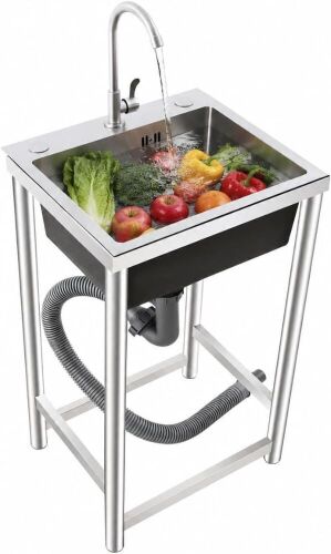 Stainless Steel Utility Sink with 360° Faucet, 17.7"x16" Outer Size, 110 lbs Load Capacity