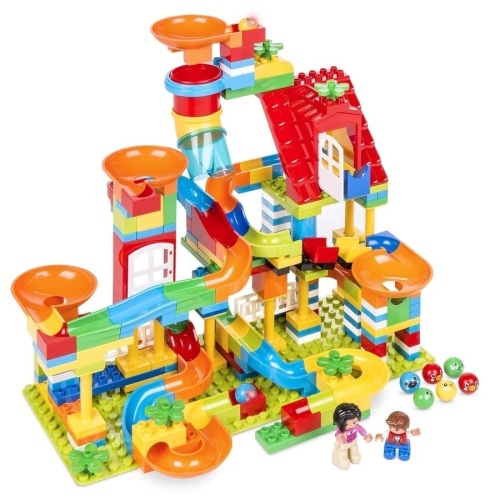 Kids 247-Piece Building Block Marble Run STEM Toy Track Set w/ Ramps, Slides - Lot 670