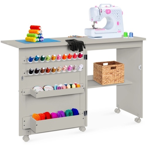 Folding Sewing Table Multipurpose Craft Station & Side Table w/ Wheels - Lot 691
