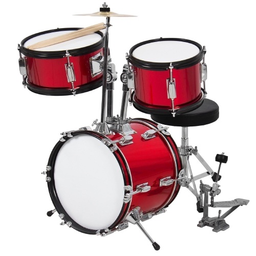 Kids Beginner 3-Piece Drum, Musical Instrument Set w/ Sticks, Cushioned Stool, Drum Pedal - Lot 761