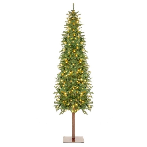 Pre-Lit Artificial Alpine Slim Pencil Christmas Tree w/ LED Lights, Stand - 6ft - Lot 774