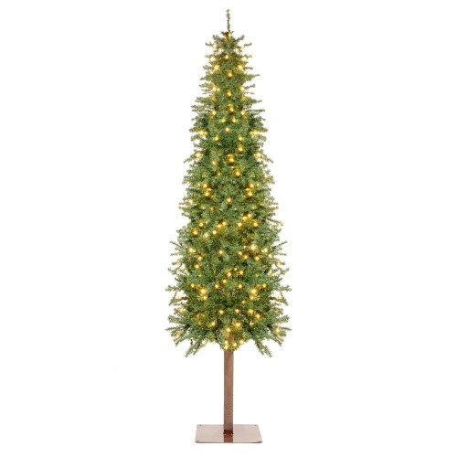 Pre-Lit Artificial Alpine Slim Pencil Christmas Tree w/ LED Lights, Stand - 7.5ft - Lot 797