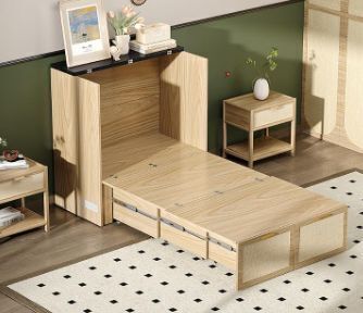 VINGLI Twin Size Rattan Murphy Bed