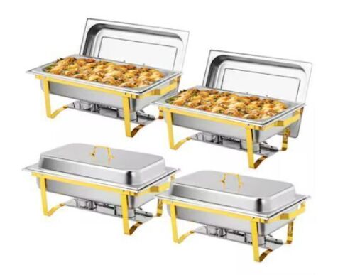 ROVSUN 4 Pack Gold 9QT Chafing Dishes for Buffet with Rolled-Edge for Parties Weddings Catering