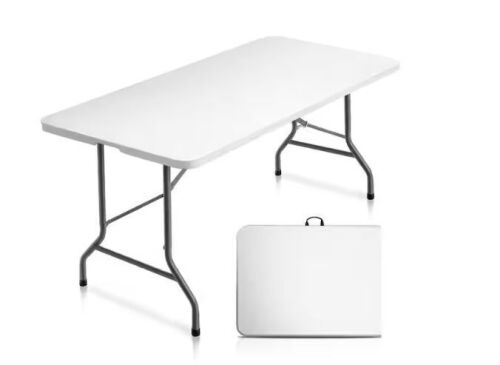 6 ft. Plastic Folding Table Portable Long White Table for Indoor Outdoor Use Rectangular with Carrying Handle