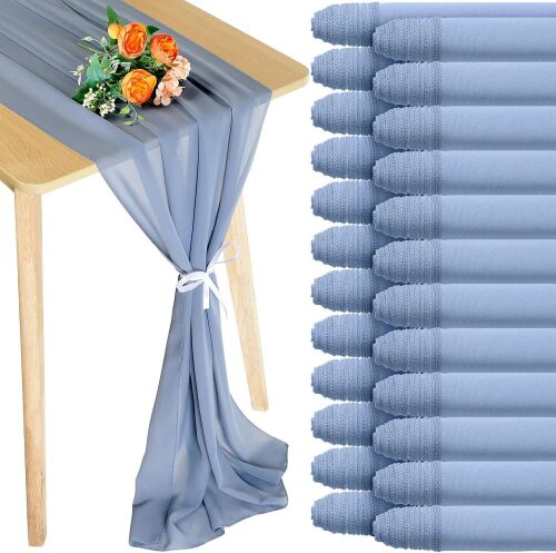 Chumia 24 Pack Chiffon Table Runners Romantic Sheer Table Decorations Long Tulle Runner for Wedding Bridal Shower Party Supplies Decor