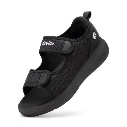 FitVille Wide Diabetic Sandals for Women with Arch Support Adjustable Closure, Black Size 8