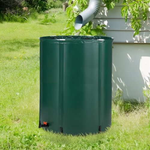 VINGLI 66-Gallon Green Collapsible Rain Barrel with Filter Spigot Overflow Kit