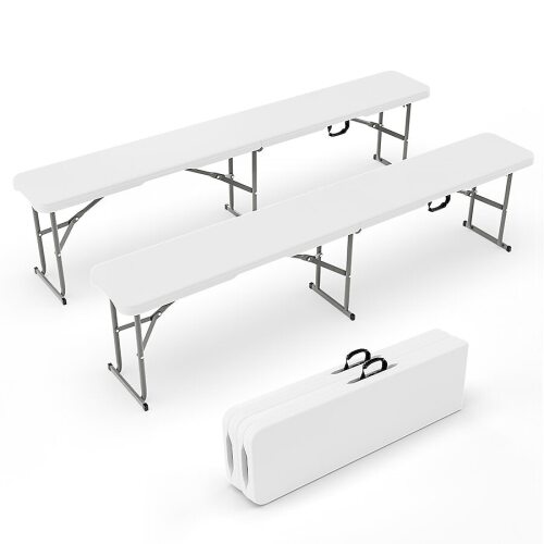 VINGLI 2-pcs 6-feet Plastic White Patterned Folding Bench for Outdoor Picnic Party Camping Dining