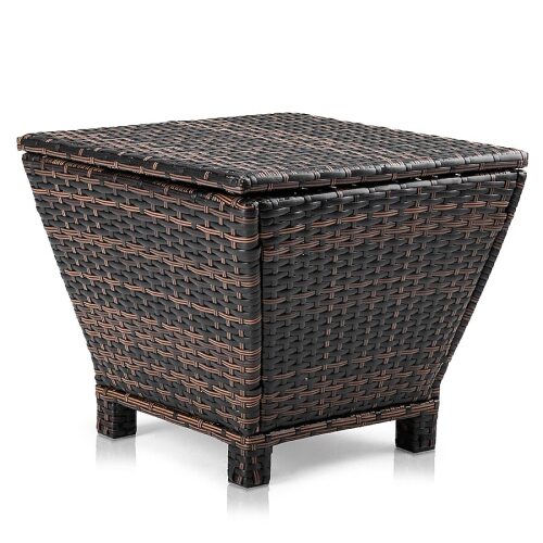 VINGLI 13 Gallon Outdoor Deck Box with Lid Rattan Side Table for Outside and Patio Brown